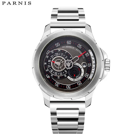 Parnis 44mm Men Watches Luxury Brand Automatic Mechanical Watches Luminous Waterproof Sport Design Wristwatch Mens Leather Strap