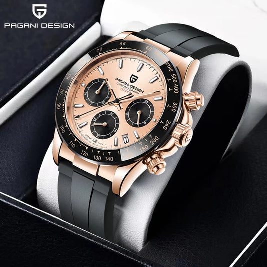 PAGANI DESIGN New Luxurious Men Quartz Watches rubber strap Top Brand Stainless Steel Sports Waterproof Chronograph Montre Homme