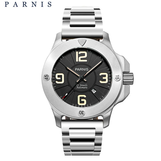 Parnis 47mm Military Mechanical Watches Mens Watch Top Brand Luxury Automatic Watch Sapphire Crystal Genuine Leather Band