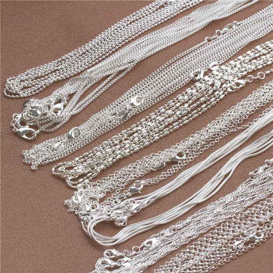 1pcs 925 Sterling Silver 16-30 Inches Rolo Bead Figaro Chain Necklace for Men Women 9 Designs Fashion Jewelry