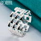 DOTEFFIL 925 Sterling Silver Square Checkered Network Ring For Woman Man Wedding Engagement Charm Party Jewelry