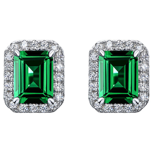 925 Sterling Silver Emerald Earrings Ear Studs Fine Jewelry