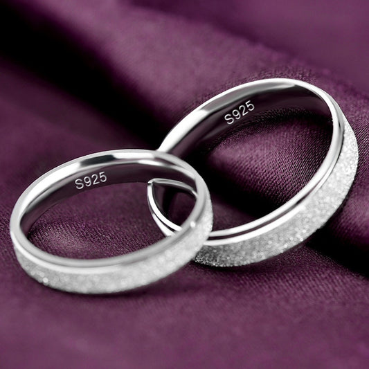 Fine Jewelry 925 Sterling Silver Ring Couple Wedding Ring Matte Simple Ring