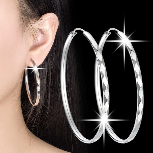 925 Sterling Silver 3/4/5/6CM Round Hoop Earrings For Women Fashion Party Luxury Jewelry Accessories Christmas GaaBou