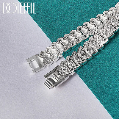 DOTEFFIL 925 Sterling Silver Wide Wristband Bracelet Chain For Women Man Wedding Engagement Party Fashion Jewelry
