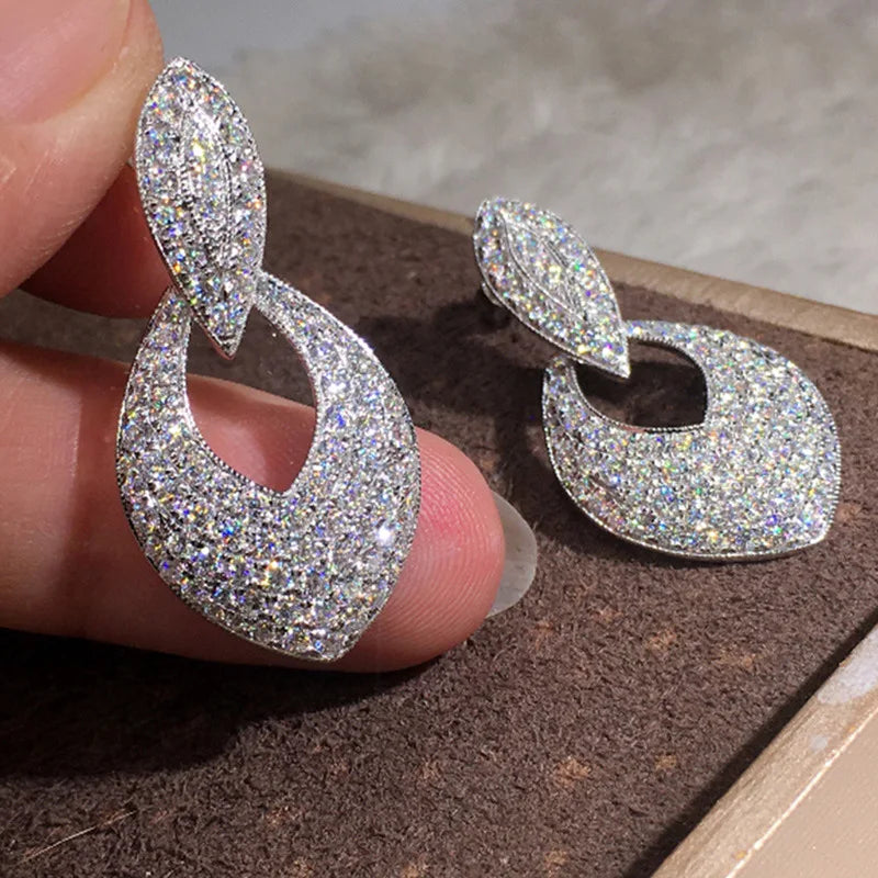 Statement Dangle Earring Lab Diamond 925 Sterling silver Party Wedding Drop Earrings for Women Bridal Promise Jewelry Gift