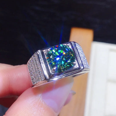 2022 Solitaire Male 3ct Lab Green Moissanite Ring 925 sterling silver Wedding band Rings for Men Finger Party Jewelry