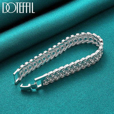DOTEFFIL 925 Sterling Silver Wide Wristband Bracelet Chain For Women Man Wedding Engagement Party Fashion Jewelry
