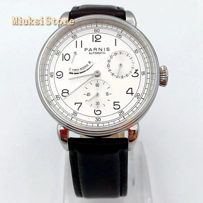 New Parnis 42mm silver watch case date leather  automatic movement men's luxury mechanical watch