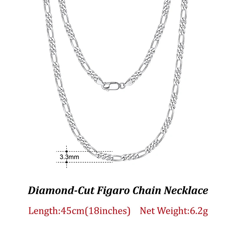 ORSA JEWELS 100% Soild 925 Sterling Silver Figaro Chain Necklace 3.3mm 5mm Minimalism Daily Silver Figaro Necklaces Chain SC34