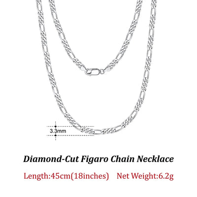 ORSA JEWELS 100% Soild 925 Sterling Silver Figaro Chain Necklace 3.3mm 5mm Minimalism Daily Silver Figaro Necklaces Chain SC34
