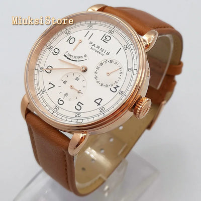 New Parnis 42mm silver watch case date leather  automatic movement men's luxury mechanical watch
