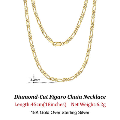 ORSA JEWELS 100% Soild 925 Sterling Silver Figaro Chain Necklace 3.3mm 5mm Minimalism Daily Silver Figaro Necklaces Chain SC34