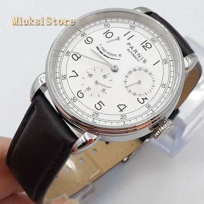 New Parnis 42mm silver watch case date leather  automatic movement men's luxury mechanical watch