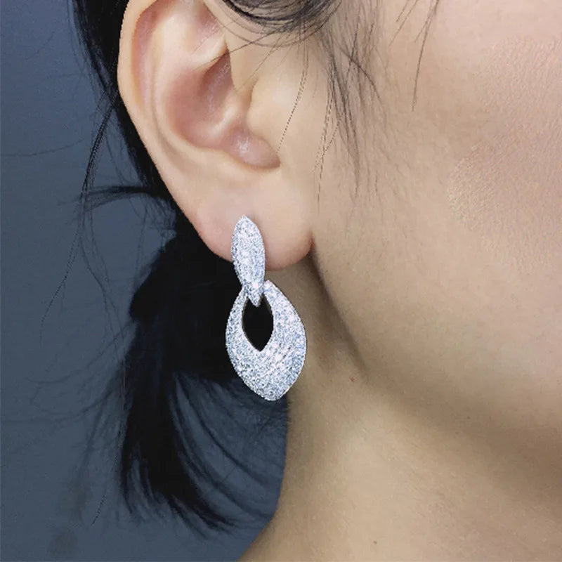 Statement Dangle Earring Lab Diamond 925 Sterling silver Party Wedding Drop Earrings for Women Bridal Promise Jewelry Gift