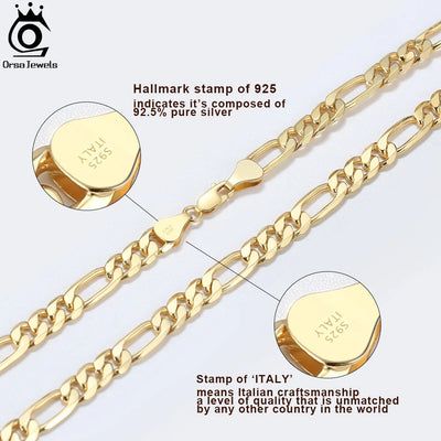 ORSA JEWELS 100% Soild 925 Sterling Silver Figaro Chain Necklace 3.3mm 5mm Minimalism Daily Silver Figaro Necklaces Chain SC34