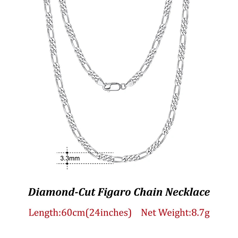 ORSA JEWELS 100% Soild 925 Sterling Silver Figaro Chain Necklace 3.3mm 5mm Minimalism Daily Silver Figaro Necklaces Chain SC34