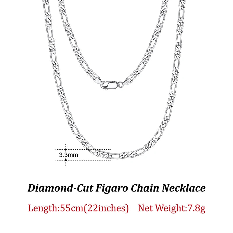 ORSA JEWELS 100% Soild 925 Sterling Silver Figaro Chain Necklace 3.3mm 5mm Minimalism Daily Silver Figaro Necklaces Chain SC34