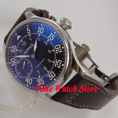 Parnis Pilot Aviator Men's Watch Classic Asia 6497 Hand-winding Movement Black White Dial Luminous 316L Stainless Steel 44mm