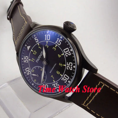 Parnis Pilot Aviator Men's Watch Classic Asia 6497 Hand-winding Movement Black White Dial Luminous 316L Stainless Steel 44mm
