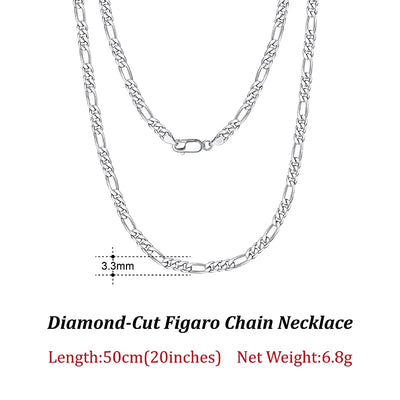 ORSA JEWELS 100% Soild 925 Sterling Silver Figaro Chain Necklace 3.3mm 5mm Minimalism Daily Silver Figaro Necklaces Chain SC34