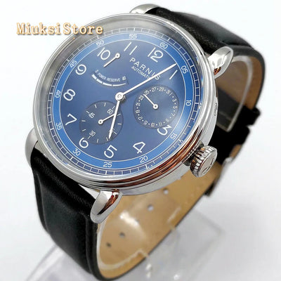 New Parnis 42mm silver watch case date leather  automatic movement men's luxury mechanical watch