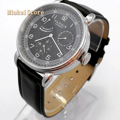 New Parnis 42mm silver watch case date leather  automatic movement men's luxury mechanical watch