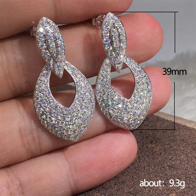 Statement Dangle Earring Lab Diamond 925 Sterling silver Party Wedding Drop Earrings for Women Bridal Promise Jewelry Gift