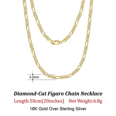 ORSA JEWELS 100% Soild 925 Sterling Silver Figaro Chain Necklace 3.3mm 5mm Minimalism Daily Silver Figaro Necklaces Chain SC34