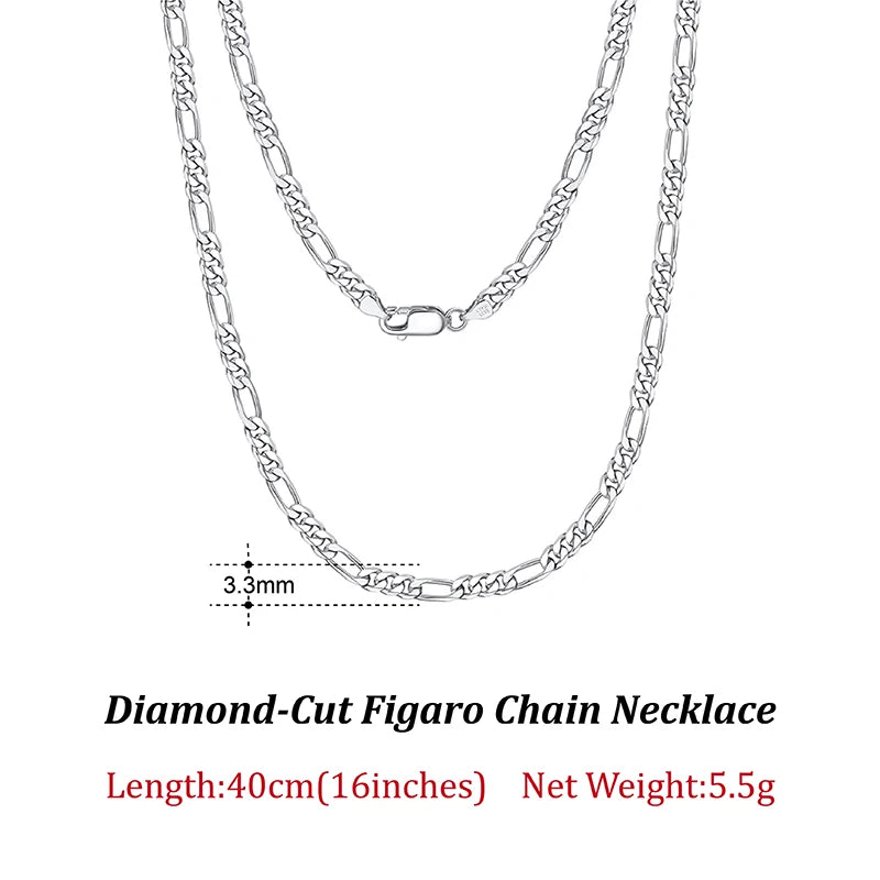 ORSA JEWELS 100% Soild 925 Sterling Silver Figaro Chain Necklace 3.3mm 5mm Minimalism Daily Silver Figaro Necklaces Chain SC34