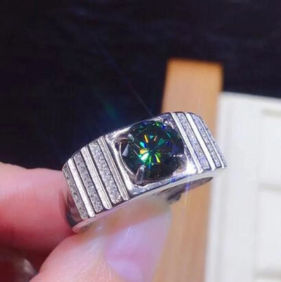 2022 Solitaire Male 3ct Lab Green Moissanite Ring 925 sterling silver Wedding band Rings for Men Finger Party Jewelry