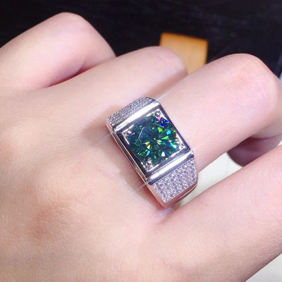 2022 Solitaire Male 3ct Lab Green Moissanite Ring 925 sterling silver Wedding band Rings for Men Finger Party Jewelry