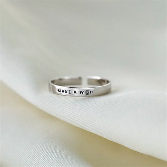 2022 New Simple Make A Wish Matte Letter Ring for Women Men Retro Creative Opening Finger Rings Party Jewelry Gifts