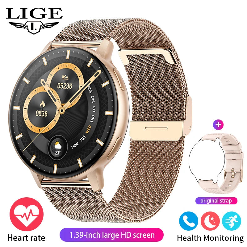 LIGE 2025 Smart Watch Women Bluetooth Call Custom Dials Watches Blood Oxygen Monitor Sport Men Smartwatch Ladies For Android IOS