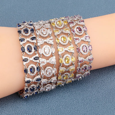 925 Silver Charm Blue Cubic Zircon Bracelets For Women Wedding Jewelry 18+2CM Length
