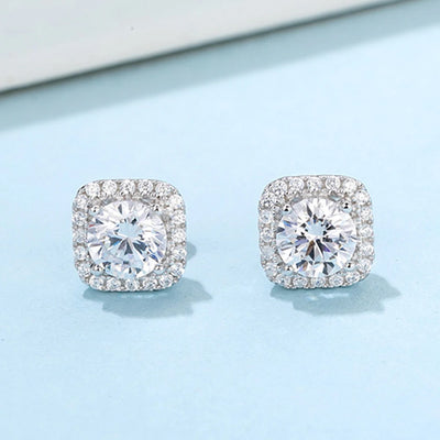 Houtros 1CT Green White Moissanite Stud Earrings for Women S925 Silver Square Wedding Diamond Earring Luxury Jewelry Certified