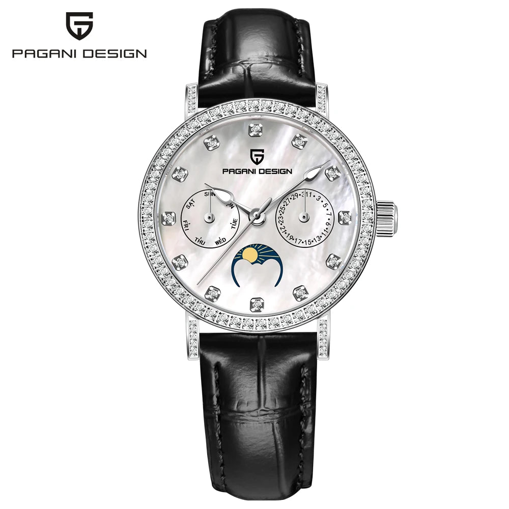 PAGANI DESIGN Women's Watches Luxury Brand Quartz Watch For Women Fashion Waterproof Leather Moon Phase Clock Gift Reloj Mujer