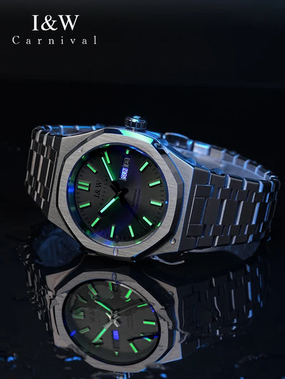 Japan SEIKO Movement Watches for Men High Quality Automatic Watch Double Calendar Sapphire Luminous Waterproof Steel Strap Reloj