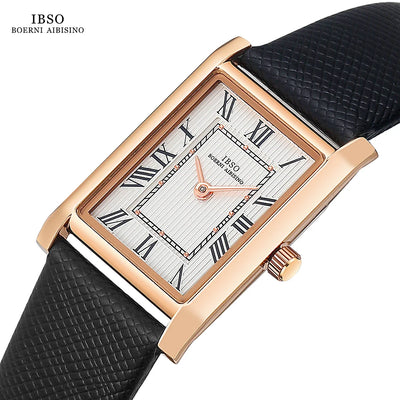 IBSO Ultra-Thin Slim Women Watches Japanese Seiko Movement Y120 Rectangle Dial Genuine Leather Strap 30m Waterproof Women's Gift
