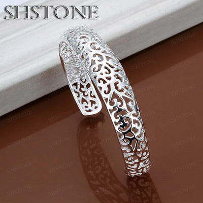 925 Sterling Silver open bangle bracelet for women lady girl cute favorite gift retro charm exquisite circular fashion  jewelry