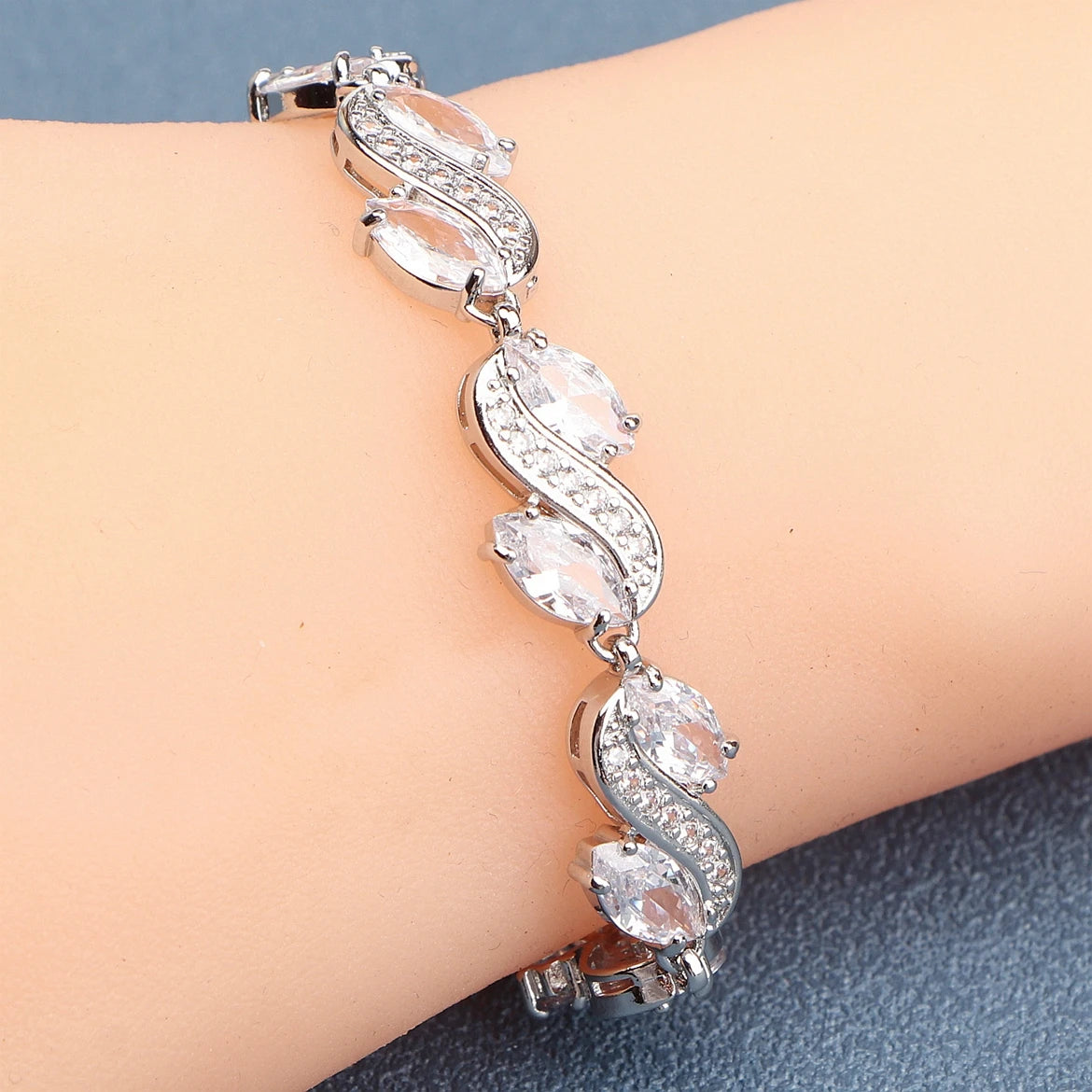 925 Silver Charm Green Cubic Zircon Bracelets For Women Wedding Jewelry 18+2CM Length