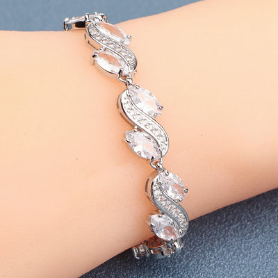 925 Silver Charm Green Cubic Zircon Bracelets For Women Wedding Jewelry 18+2CM Length