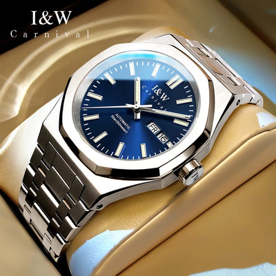 Japan SEIKO Movement Watches for Men High Quality Automatic Watch Double Calendar Sapphire Luminous Waterproof Steel Strap Reloj