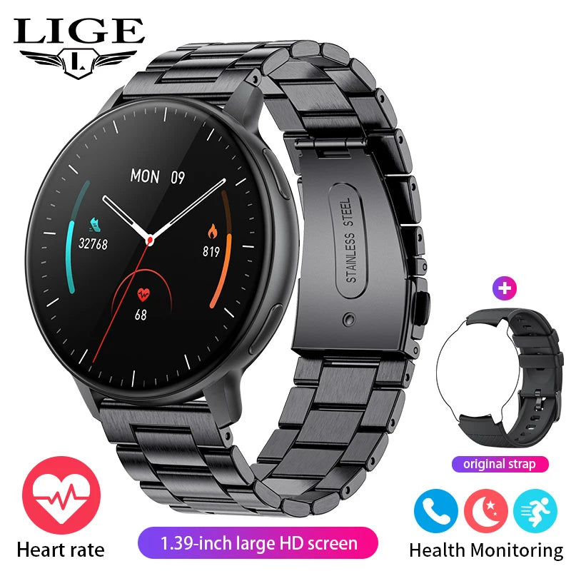 LIGE 2025 Smart Watch Women Bluetooth Call Custom Dials Watches Blood Oxygen Monitor Sport Men Smartwatch Ladies For Android IOS