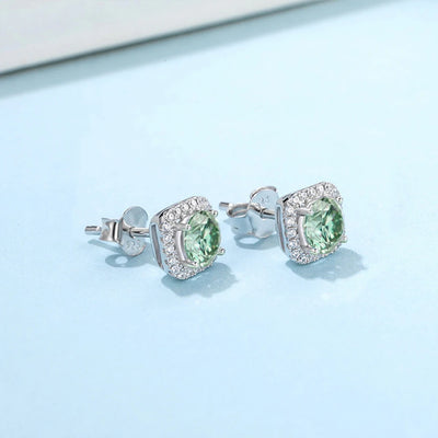 Houtros 1CT Green White Moissanite Stud Earrings for Women S925 Silver Square Wedding Diamond Earring Luxury Jewelry Certified