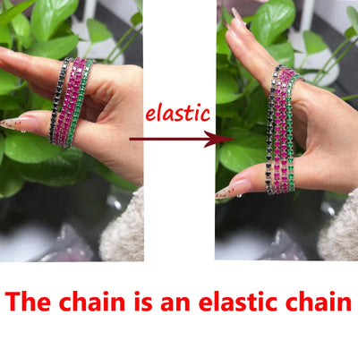 COSFIX Bling Bling Diamond Elastic Tennis Chain Bracelet Fashion Women‘s Black CZ Bracelet Ruby Full Diamond Tennis Chain