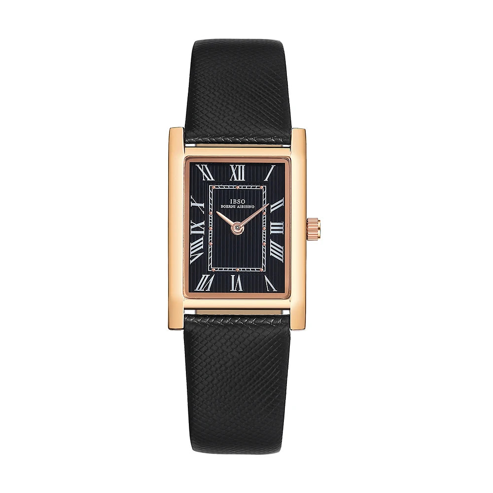 IBSO Ultra-Thin Slim Women Watches Japanese Seiko Movement Y120 Rectangle Dial Genuine Leather Strap 30m Waterproof Women's Gift