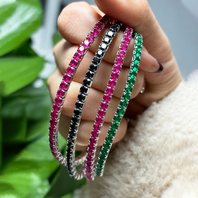 COSFIX Bling Bling Diamond Elastic Tennis Chain Bracelet Fashion Women‘s Black CZ Bracelet Ruby Full Diamond Tennis Chain