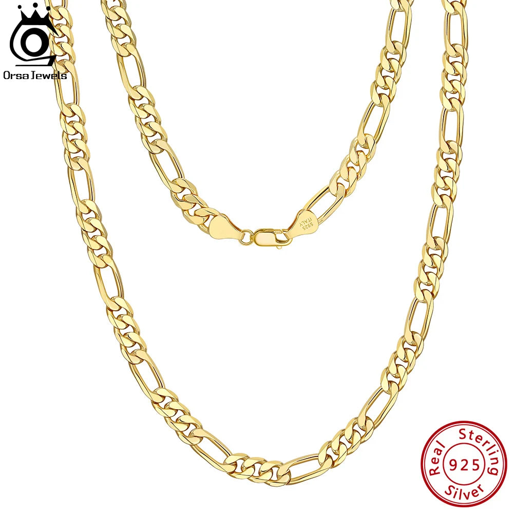 ORSA JEWELS 100% Soild 925 Sterling Silver Figaro Chain Necklace 3.3mm 5mm Minimalism Daily Silver Figaro Necklaces Chain SC34
