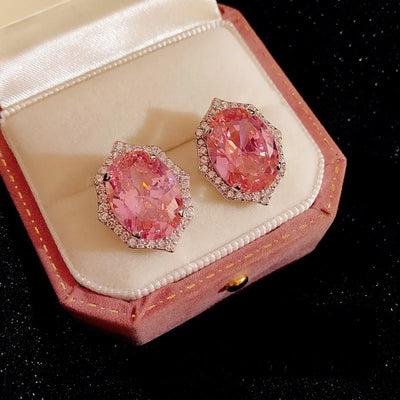 Statement Stud Earring Pink AAAAA Zircon 925 sterling silver Jewelry Engagement Wedding Earrings for Women Bridal Promise Gift